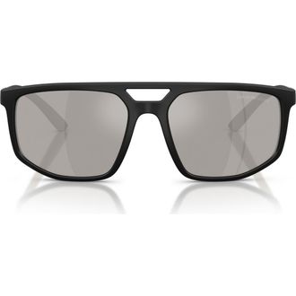 Emporio Armani 58mm Mirrored Square Sunglasses in Black /Grey Mirror Silver at Nordstrom