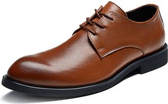 Generic Formal Dress Shoes for Men Lace Up Round Toe Derby Shoes Leather Slip Resistant Block Heel Low Top Wedding(Brown,10.5 UK)