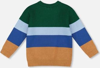 Deux par Deux Long Sleeve Knit Sweater in Blue, Green And Brown at Nordstrom, Size 24M