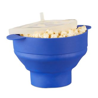 Relaxdays Relaxdays - 10 Palomiteros Microondas, Recipiente Palomitas, Silicona, Sin Aceite, Sin Bpa, Rojo O Azul, 14.5 X 25.5 X 25.5 Cm