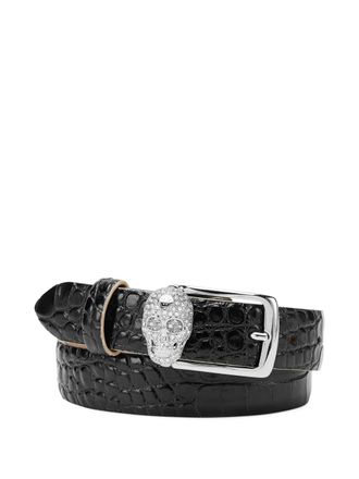Philipp Plein skull-embellished-buckle belt - women - Calf Leather - 100 - Black