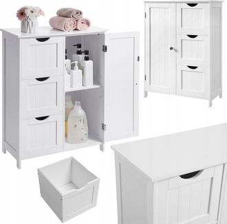 OEM Armario De Ba&ntilde;o Con 3 Cajones, De Pie, Con Estante Peque&ntilde;o, Para El Pasillo, Blanco