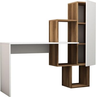 Concept Usine Escritorio funcional con 6 espacios de almacenamiento - madera y blanc