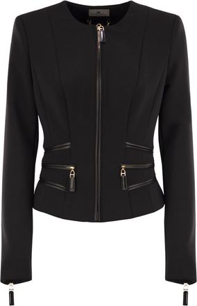 Elisabetta Franchi Womens Jacket In Double Crepe With Zip Details - Black - Size EU 40 (Womens)