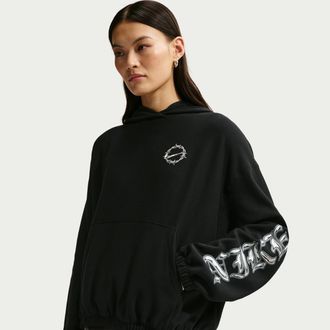 Nike Womens Nike Sportswear Oversized French Terry Graphic Pullover Hoodie in Black | IF0326-010