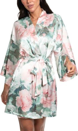 In Bloom by Jonquil Gracie Lace Trim Satin Robe in Jade Frost at Nordstrom, Size X-Small