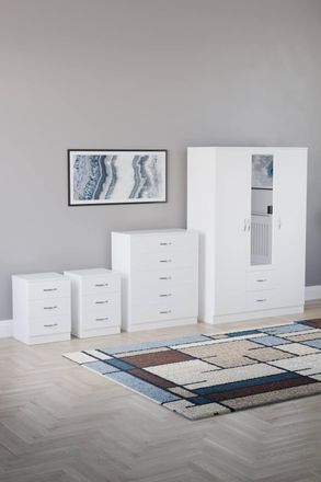 Home Discount Vida Designs 4Pc Bedroom Set 2x3Bedside, 5 Drawer, 3Dr Mirror Wardrobe in White