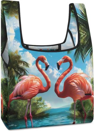 Generic Tropical Flamingo Shopping Bag Reusable Grocery Tote Bag Foldable Handbag for Travel Picnic