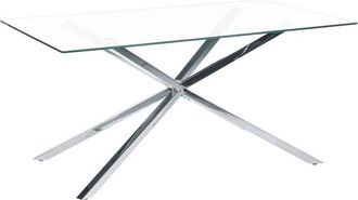 Beliani Beliani - Mesa De Comedor Rectangular 160 X 90 Cm Tablero De Vidrio Templado Transparente Patas Plateadas Cora