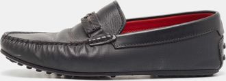 Ferragamo Black Leather Slip On Loafers