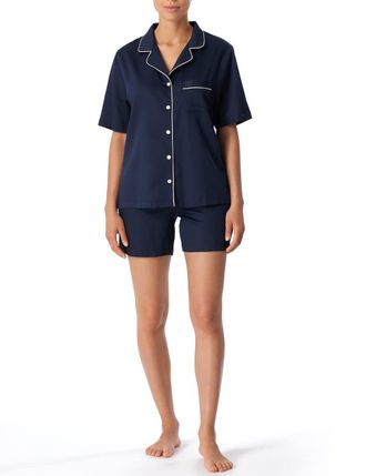 Schiesser Womens Pyjama Kurz Pajama Set, Hellblau weißes Piping, 46