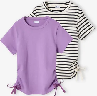 Jonen 2er-Pack M&auml;dchen T-Shirts mit Tunnelzug an der Seite JONEN violett