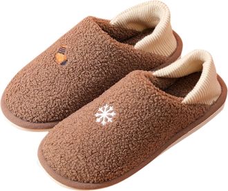 Generic Winter Slippers for Men Warm Mens Spring And Autumn Winter Snowflake Anti Silent Warm Closed Toe Heel Slippers Cotton Shoes Two Wear Cotton Slippers (