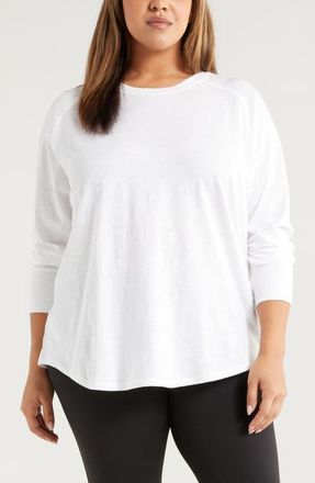 Zella Relaxed Washed Cotton Top in White at Nordstrom, Size 2X