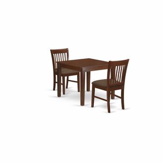 East West Furniture OXNO3-MAH-C 3 Pc small Kitchen Table set -square Table and 2 Kitchen Dining Chairs