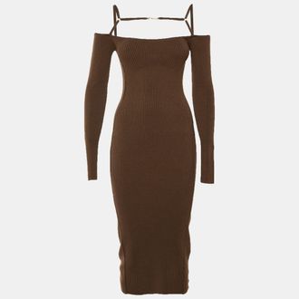 Jacquemus Brown Jersey Knit Cut Out Detail La Robe Sierra Midi Dress