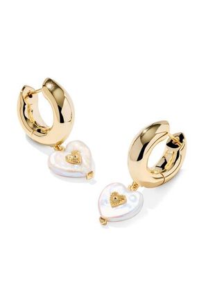Kendra Scott Sasha Heart Huggie Hoop Earrings in Gold Freshwater Pearl at Nordstrom