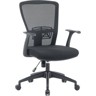 Dmora Sedia con ruote Barzio, Poltrona operativa a rete con braccioli, Seduta ergonomica da ufficio, 60x64h98/108 cm, Nero