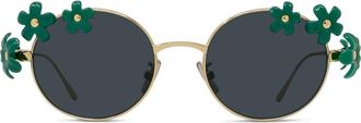 Loewe Signature Oval Sunglasses in Shiny Endura Gold /Green at Nordstrom