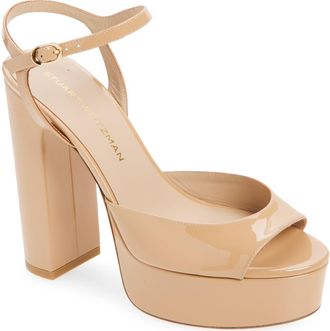 Stuart Weitzman Dayna Boost Platform Sandal in Adobe Patent at Nordstrom, Size 10.5