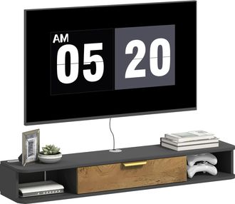 HOMCOM 120 cm Floating TV Unit with Storage Entertainment Media Console Grey | TJ Hughes
