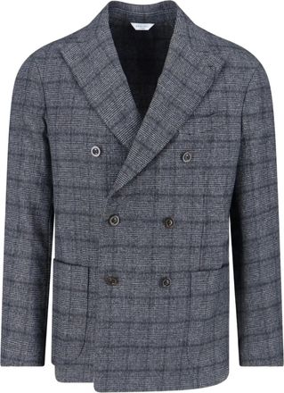 Boglioli double-breasted checked blazer - men - Wool/Polyester/Elastane - 54 - Grey