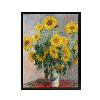Artery8 Bouquet of Sunflowers Claude Monet Black Framed Canvas Wall Art Print | Size: W24 x H32