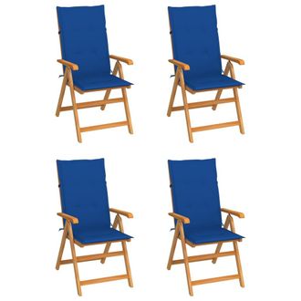 vidaXL Vidaxl - Sillas De Jard&iacute;n 4 Uds Madera De Teca Con Cojines Azul Royal