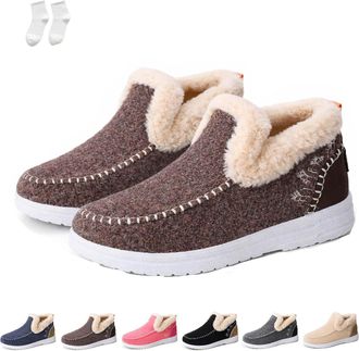 Generic Womens Orthopedic Fleece Slip-On Boots, Winter Fur Lined Slip on Ankle Boots Anti-Slip Loafers (Brown, M, Adult, Women, 9.5, Numeric, UK Footwear Size