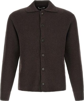 Auralee Geribbeld vest met puntkraag - Bruin