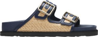 Birkenstock Navy Blue Arizona Buckles Raffia-Leather Sandals