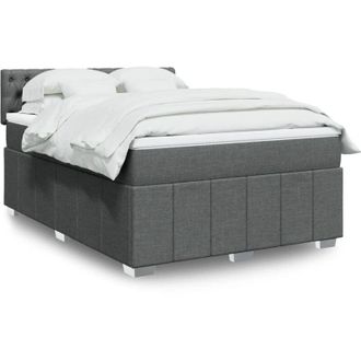 vidaXL Cama Box Spring Con Colch&oacute;n Tela Gris Oscuro 140x200 Cm