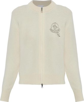 Moncler Wol Cardigan met Geborduurd Logo - Dames - Vesten - Wit - L - Wol - Truien & Vesten