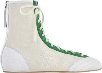 Forte_Forte Hoge boksinpsiratie sneakers in wit en groen - Dames - Sneakers - Wit - 38 EU - Leer - Schoenen