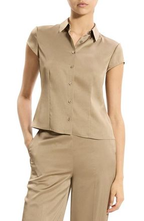 Theory Cap Sleeve Satin Shirt in Mocha Taupe at Nordstrom, Size X-Large