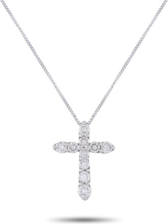 Luxury Bazaar Platinum 1.0ct Diamond Cross Pendant Necklace MF12-041326