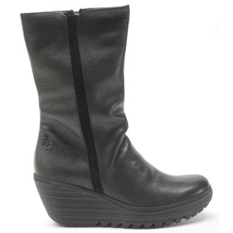 FLY London YEMY408FLY Mousse Leather Womens Calf Length Boots - Black - Size:UK 4