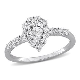 Mimi & Max Created Forever 1ct TDW Lab-Grown Diamond Halo Engagement Ring Sterling Silver Round Oval or Pear Cut