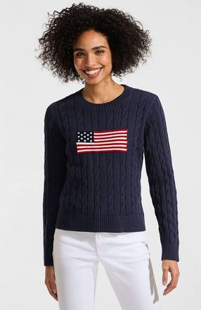 Lands End American Flag Drifter Cable Sweater in Flag/faded Navy at Nordstrom, Size X-Large