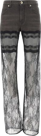 Blumarine Jeans met tule en kant - Dames - Jeans - Grijs - Maat: 2XS Katoen