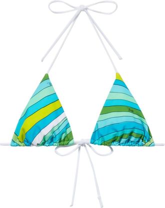 Pucci Iride-print triangle bikini top - women - Elastane/Nylon - L - Blue