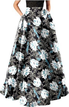 Generic Black Skirt for Ladies Floral Print Maxi Long Loose Fit Beach Formal Date Night Evening Happy Bohemian Hawaiian High Cut Tropical Skorts Juniors 2025 