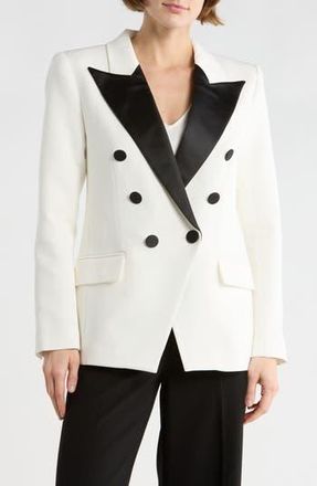 L'agence Kendi Long Double Breasted Blazer in White/Black at Nordstrom Rack, Size 12