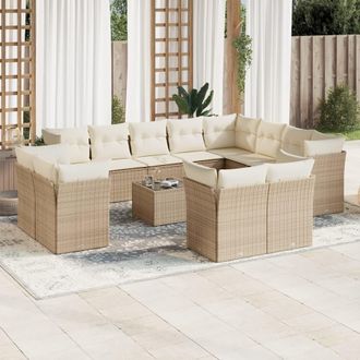 vidaXL Set Sof&aacute;s De Jard&iacute;n Con Cojines 13 Pzas Rat&aacute;n Sint&eacute;tico Beige Vidaxl
