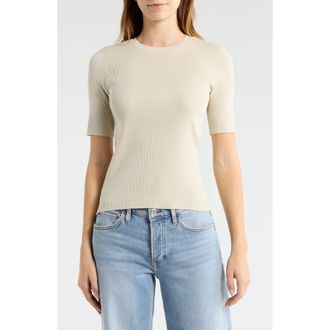 Wishlist Ribbed Short Sleeve Knit Top in Oyster at Nordstrom Rack, Size Large