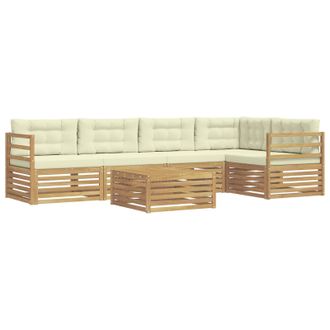 vidaXL Conjunto De Sof&aacute;s De Exterior 6 Pcs Blanco Y Crema Poli&eacute;ster Vidaxl