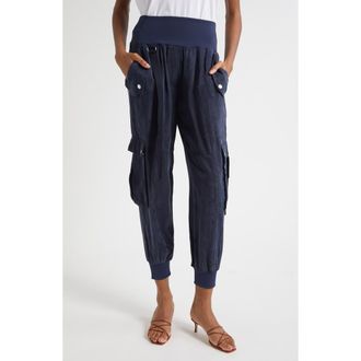 Cinq &agrave; Sept Harmony Washed Satin Twill Cargo Parachute Pants in Navy at Nordstrom, Size Medium