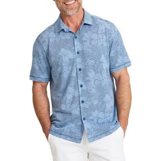 Tommy Bahama Costa Wave Twilight Canopy Seersucker Stripe IslandZone Short Sleeve Button-Up Shirt in Dark Azzurro at Nordstrom, Size X-Large