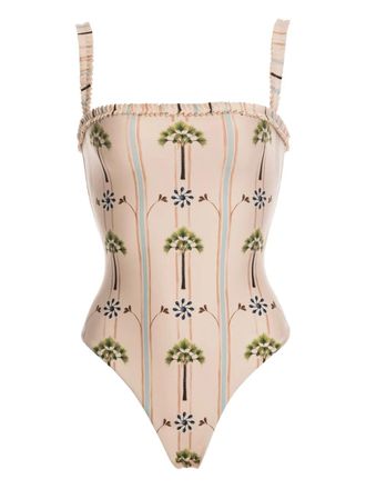 Agua Bendita Limón Moriche palm-tree ruffled swimsuit - White