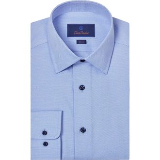 David Donahue Slim Fit Cotton Microdobby Dress Shirt in Blue at Nordstrom Rack, Size 14.5 - 32/33